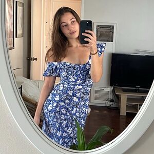 Realisation Par Blue and White Flutter Sleeve Sundress